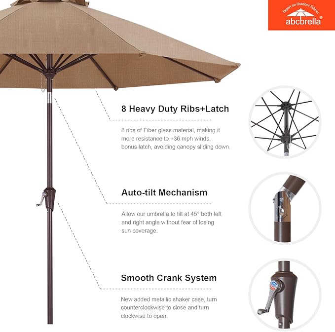 ABCCANOPY OLEFIN® 5-Year No Fading 9FT Patio Umbrella, Outdoor Table Umbrella with 8 Sturdy Ribs for Deck, Backyard, Yard (Dark Brown)