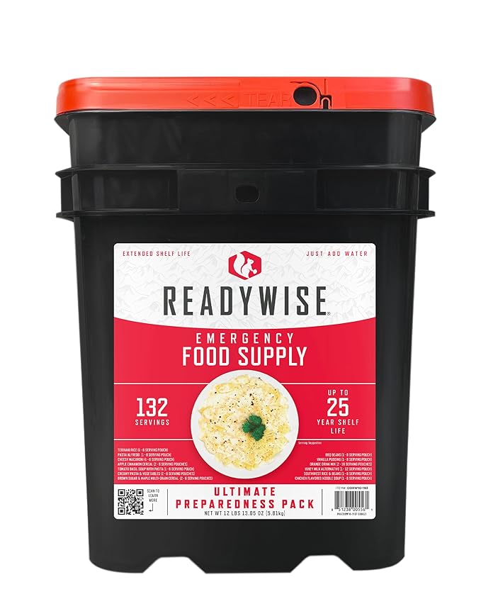 ReadyWise Emergency Food Supply - 132 Servings, Survival Bucket, Dehydrated & Freeze Dried Protein Meals, Camping Essentials, Ready to Eat Disaster Prepping Supplies,up to 25 Year Shelf Life