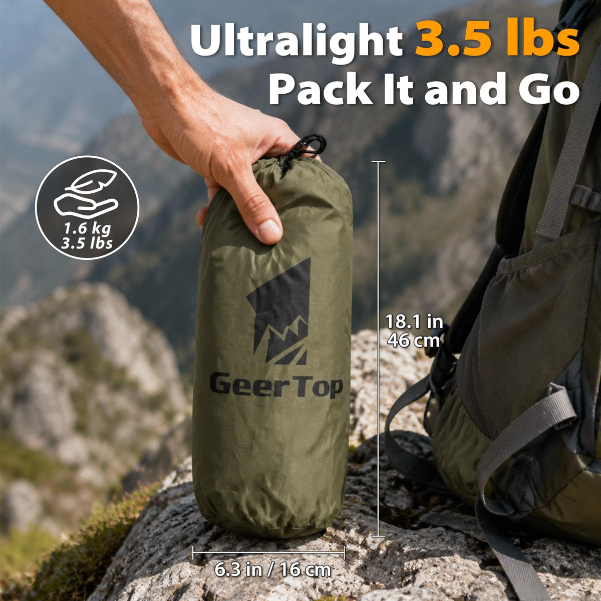 GEERTOP 17 × 10 ft Large Camping Tent Tarp Outdoor Waterproof Flame Retardant Hammock Rain Fly Backpacking Tent Tarp Shelter for Hiking Travel Picnic(Not Includes Poles)