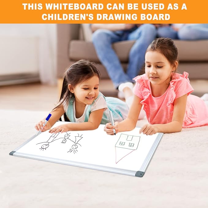 H-Qprobd White Board Dry Erase Whiteboard for Wall 24x18 (2pcs) Magnetic Boards for Office Classroom & Home, Small Wall Whiteboard Including 6 Markers, 10 Magnets, 2 Erasers & 10 Adhesive Hooks