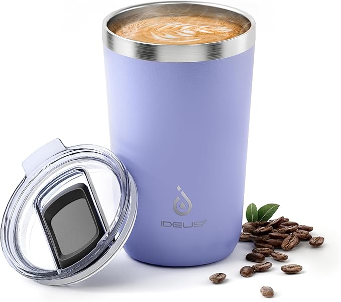 Ideus 20 oz Tumbler, Travel Coffee Mug with Splash Proof Sliding Lid, Double Wall Stainless Steel Vacuum Insulated Coffee Mug for Home and Office, Keep Beverages Hot or Cold, Lavender Purple
