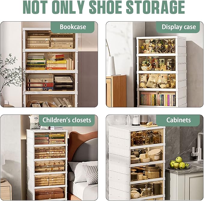 Shoe Box Foldable Storage Box Easy Assembly Collapsible Shoes Rack Clear Shoe Storage Cabinet Shoe Organizer Shoe Container Box with Lids Large Size Shoe Rack (9 layers clear door)