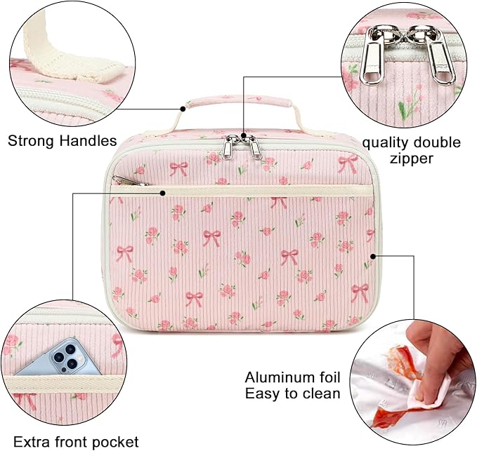 Bluboon Kids Girls Lunch Bag Insulated Lunch Box for school Corduroy Lunch Cooler Organizer School Kids Lunch Tote