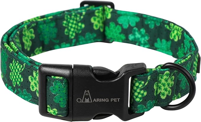 ARING PET St Patrick's Day Dog Collar-Cute Clovers Dog Collar, Adjustable Cotton Shamrock Pet Collar Trefoil Puppy Collars with Quick Release Buckle