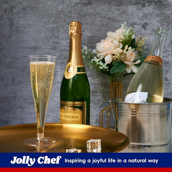 JOLLY CHEF 100 Pack Plastic Champagne Flutes Disposable 4.5 oz Clear Plastic Champagne Glasses Suitable for Wedding, Thanksgiving Day, Christmas