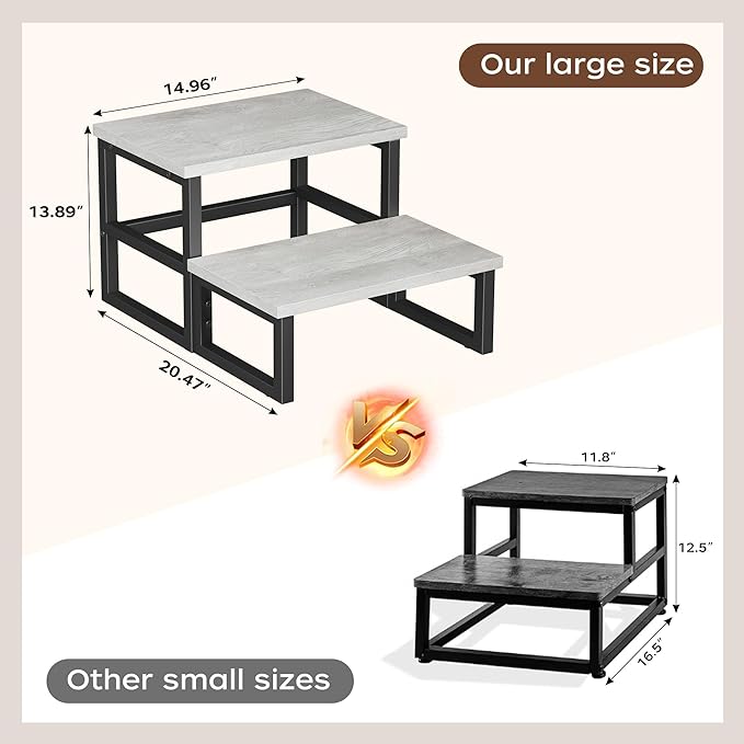 Homeiju 3 in 1 Step Stools for Adults Kids Toddler, Heavy Duty Wooden Step Stool with Non-Slip Pads, 2 Tire Step Stool for Kitchen Bathroom Bedroon Stepping Stool, Light Grey