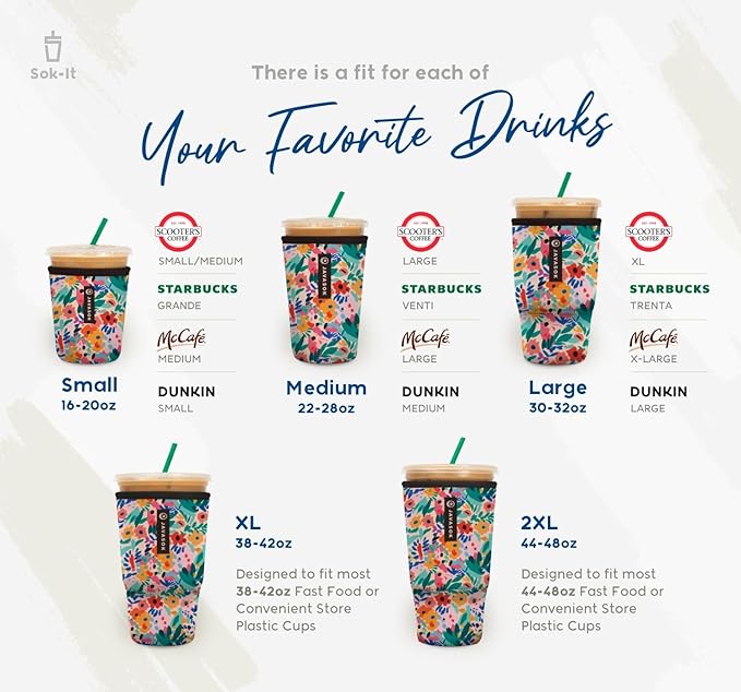Sok It JavaSok Iced Coffee & Cold Soda Insulated Neoprene Cup Sleeve (Creep It Sweet, Medium: 22-28oz)