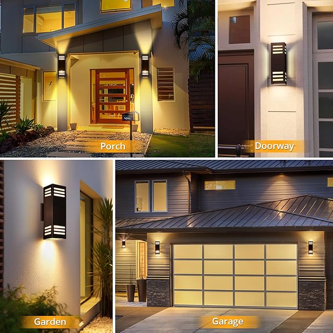 wowlite Outdoor Wall Lights Dusk to Dawn 2 Pack, Modern Porch Lights Outdoor Wall Sconce Square, Bronze Up and Down Lights, Waterproof Exterior Light Fixture for House Garage Patio, ETL Listed