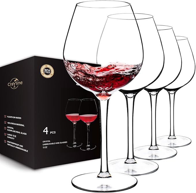 Plastic Wine Glasses Set of 4(15oz) |Unbreakable Wine Glasses with Stem|100% Tritan & BPA Free |Dishwasher Safe| Awesome For Pool, Beach, Travel, Pool, Camping, Beach, Picnic, Everyday Use.