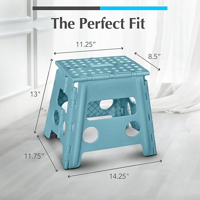 Handy Laundry Folding Lightweight Step Stool - Sturdy Enough to Support Adults and Safe Enough for Kids - Opens Easy with One Flip - Great for Kitchen, Bathroom or Bedroom (Teal - 13 inch)