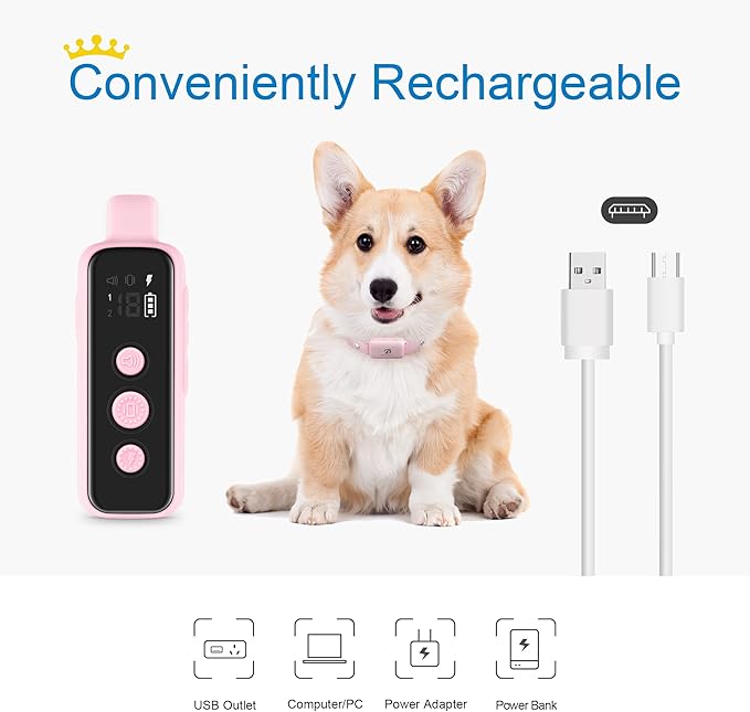 Bousnic Dog Shock Collar for 2 Dogs - (8-120lbs) Waterproof Rechargeable Electric Dog Training Collar with Remote for Small Medium Large Dogs with Beep Vibration Safe Shock Modes(Pink)