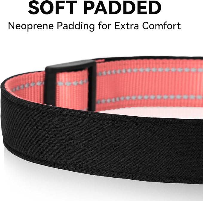 Reflective Dog Collar for Small Dogs, Soft Neoprene Padded with Quick Release Buckle, Adjustable Nylon Pet Collar for Walking,Neon Pink,S