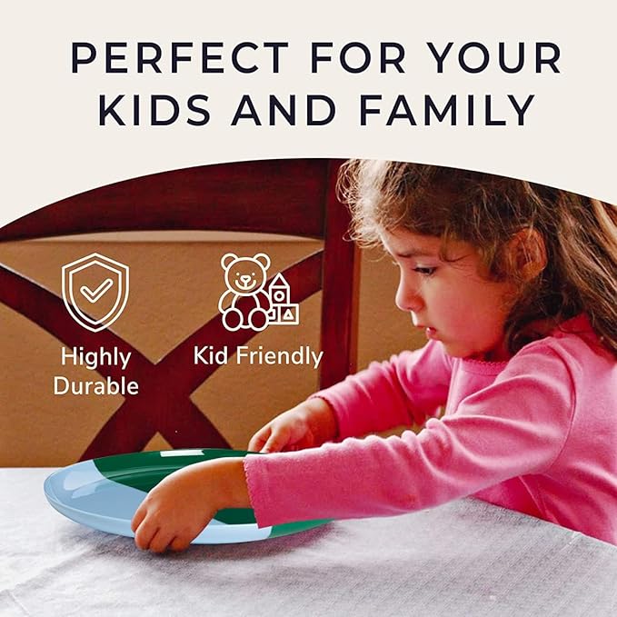 Thomas Fuchs Creative 1/2 & 1/2 Melamine Side Plates Set of 4, Chip and Break-Resistant, Durable Salad Plates, Kid-Friendly Dessert Plates for Indoor and Outdoor, Dishwasher Safe, Green/Sky Blue