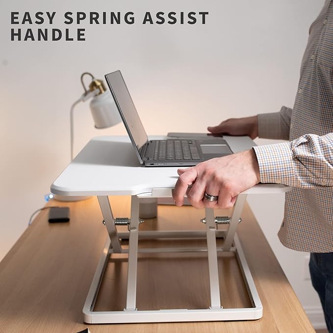 VIVO Ultra-Slim Single Top Height Adjustable Standing Desk Riser, Compact Sit Stand Desktop Converter for Monitor or Laptop, White, DESK-V001JW