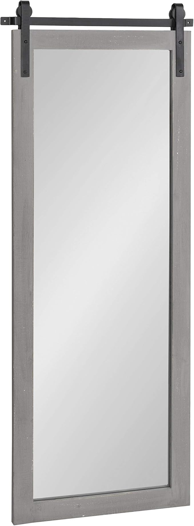 Kate and Laurel Cates Farmhouse Wood Framed Panel Mirror, 18 x 50, Gray, Barn Door-Inspired Rustic Mirrors for Wall