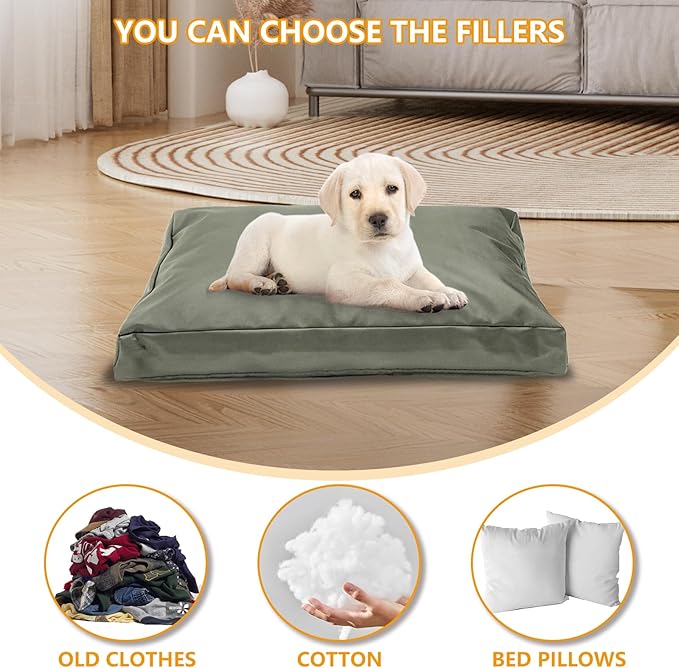 Replacement Dog Bed Cover,Heavy Duty Waterproof Removable 44" L x 32" W x 4" H Reusable Dog Bed Covers with Zipper.Grey Green,Cover Only