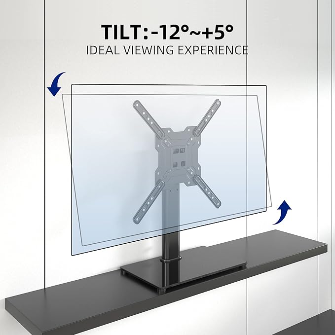 Universal TV Stand Base, Table Top TV Stand for 17-55 Inch LCD/LED TVs, Height Adjustable Monitor Mount Stand with Tempered Glass Base Holds up to 88lbs VESA 400x400mm, TS102