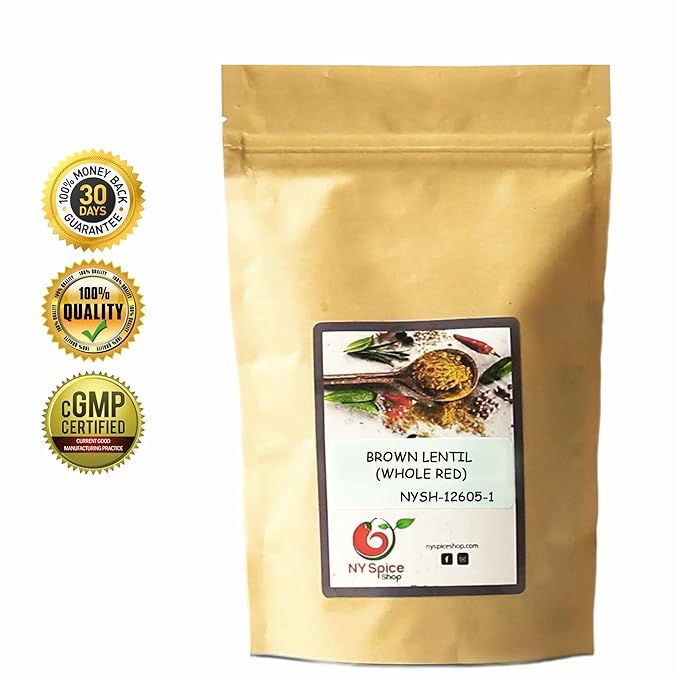 NY SPICE SHOP BROWN LENTIL (WHOLE RED) ??3 lbs. (Pound) Desi Masoor (Masur) Whole - Brown Lentils (Lens esculenta) -Dry Raw Lentils - Good Source of Fiber & Protein ??Lentils for Soup, Stews & Curry.
