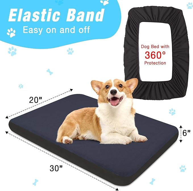 Dog Bed Covers Replacement Washable 100% Waterproof Dog Bed Sheets, Soft & Noiseless Pet Bed Cover, 2 Pack, 30" x 20" Blue