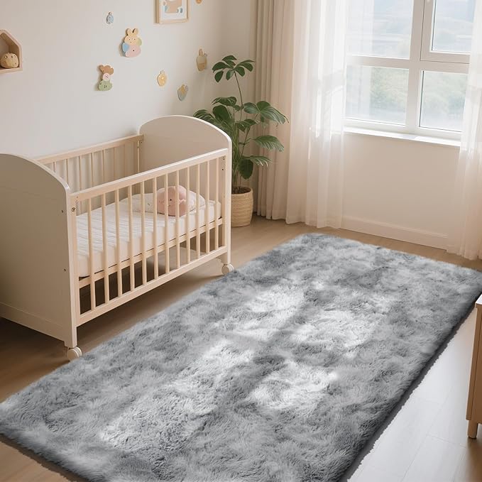 Soft Runner Rugs for Bedroom, Mottling Grey 2x6 Area Rugs Fluffy Rug Shaggy Area Rug Carpet, Bedside Rug for Living Room Bedroom Kids Room Home Decor