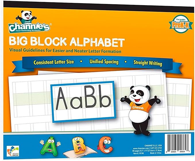Channie's Big Block Alphabet Blank Worksheets Pre k-1st 80 pages Perfect for Teaching & Practicing Alphabets 8.5" x 11", After School & Homeschool Learning Supplies