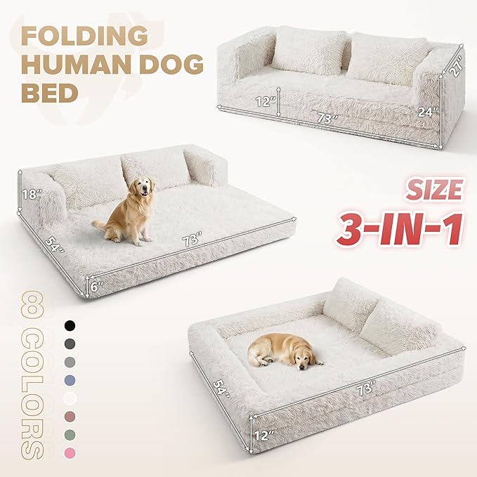 HABUTWAY Convertible Sofa Bed,3-in-1 Folding Futon Sofa Bed with Pillow, Foldable Sleeper Sofa Bed with Removable Cover,Plush Boneless Floor Chair Couch Lounge for Living Room,(Queen,White)