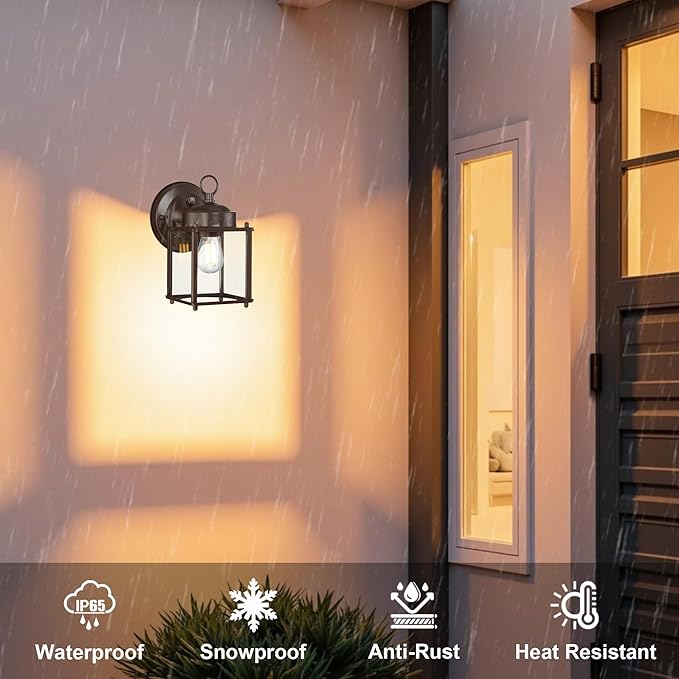 GRUENLICH Dusk to Dawn Outdoor Wall Lantern, Exterior Wall Sconce Light Fixture, Outside Porch Lighting with Clear Glass for House, Patio, Bronze, 2 Pack