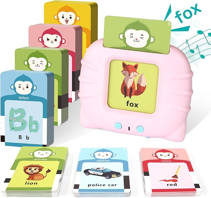 Toddler Gifts Talking Flash Cards for 1 2 3 4 5 Year Old Boys and Girls, Autism Sensory Toys for Autistic Children, Learning Educational Montessori Speech Therapy, 296 Pro Words Pink