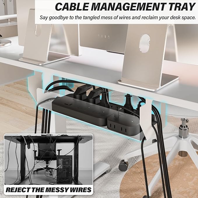 Kingant Standing Desk Height Adjustable Small Electric Stand Up Desks [35 x 20 Inch] - Ergonomic Sit Stand Desk Rising Desks for Home Office Computer Desk Stand Desk Workstation with Cable Management