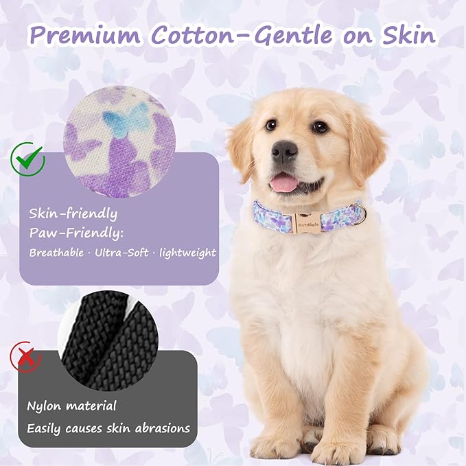 Elegant Butterfly Dog Collar, Purple Blue Gradient Design Collars for Dogs, Adjustable Comfortable for Small Medium Large Dogs, Handmade Cotton Puppy Collar for Daily Walks ?갥ark Adventures-S