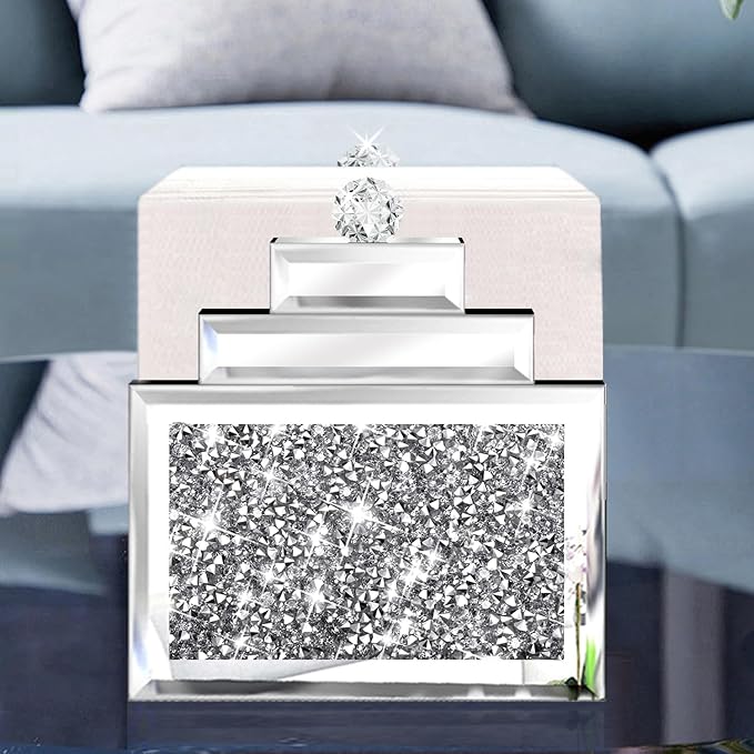 Wocred Mirror Napkin Holder,Crystal Crushed Diamond Vertical Holder,Cute Tissue Holder Holds Napkins Upright for Bathroom，Dining Table，Kitchen Table.(6.8”X5.9”X3”)