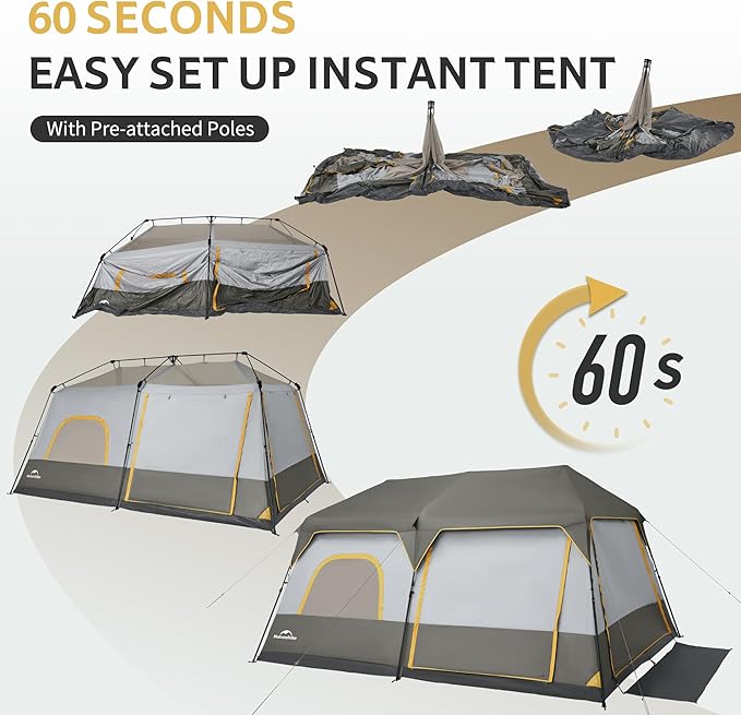 Naturehike Cape 4/6/8 Person Camping Tent, 60S Easy Setup Instant Tent Pop up Tent, Waterproof Large Tall 6/8 Person Tents for Camping, Car Camping