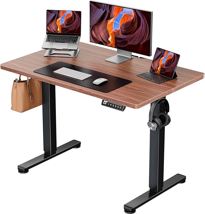 ErGear Height Adjustable Electric Standing Desk, 40 x 24 Inches Sit Stand up Desk, Small Memory Computer Home Office Desk with Two-Piece Desktop (Walnut)
