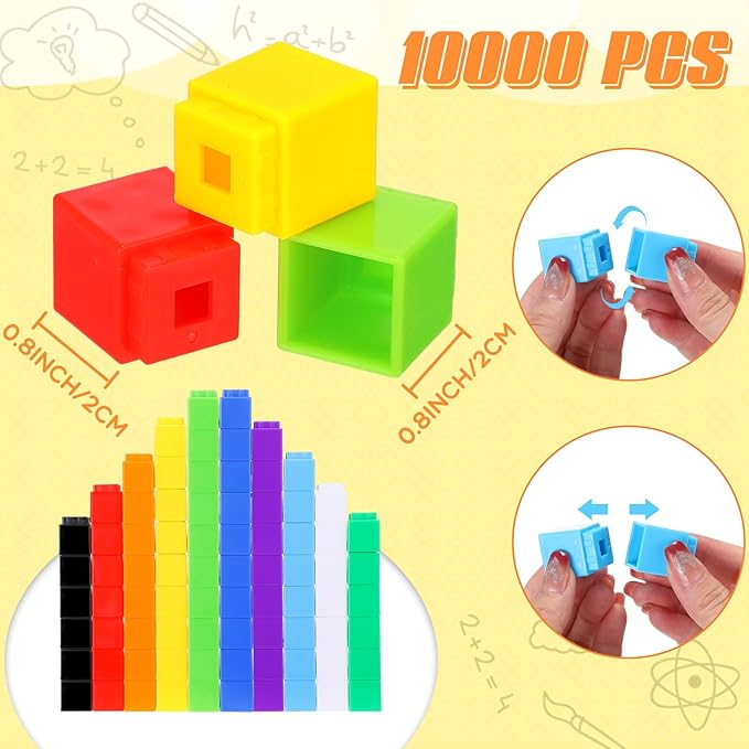 Jenaai 1000 Pieces Linking Counting Cubes, Plastic Counting Blocks, Colorful Math Cubes, Math Manipulatives Classroom Learning Supplies for Preschool Activities Boys Girls(Simple Style)