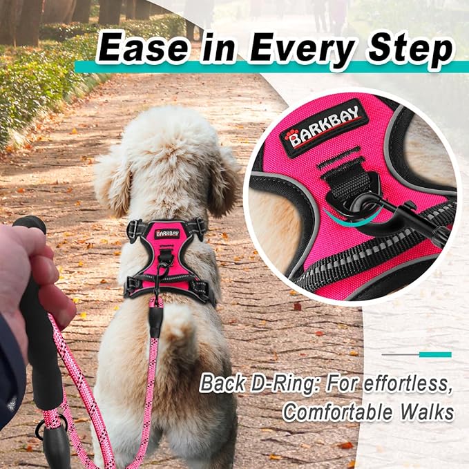 BARKBAY Dog Harness No Pull for Small Dogs - Adjustable, Reflective, Comfortable, No Choke, Heavy-Duty - Perfect for Outdoor Training, Walking, and Hiking - Strong & Durable - XS & Pink