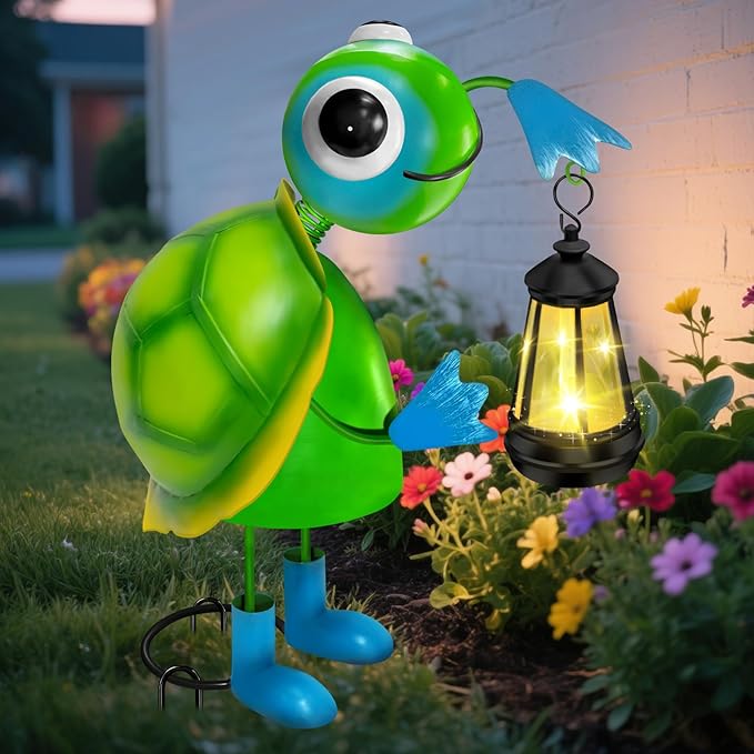 Solar Garden Lights Turtle Statue with Solar Lantern Lights,13.78in Tall Big Metal Turtle Garden Decor,Birthday Gifts for Women Mom,Decorative Stakes for Home Decorations,Patio,Porch,Yard Art,Ornament
