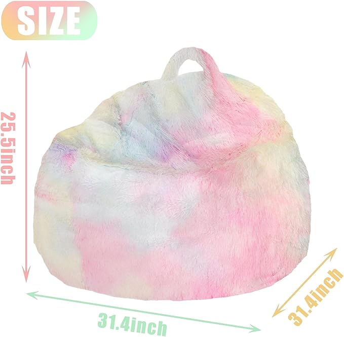 Bean Bag Chair Cover 4FT Fluffy Soft Velvet Storage Sofa, DIY Floor Giant Fur Bean Bag Chair Cover for Kids & Adults, Machine Washable, Upgrade Durable Zipper No Fillers, Colorful