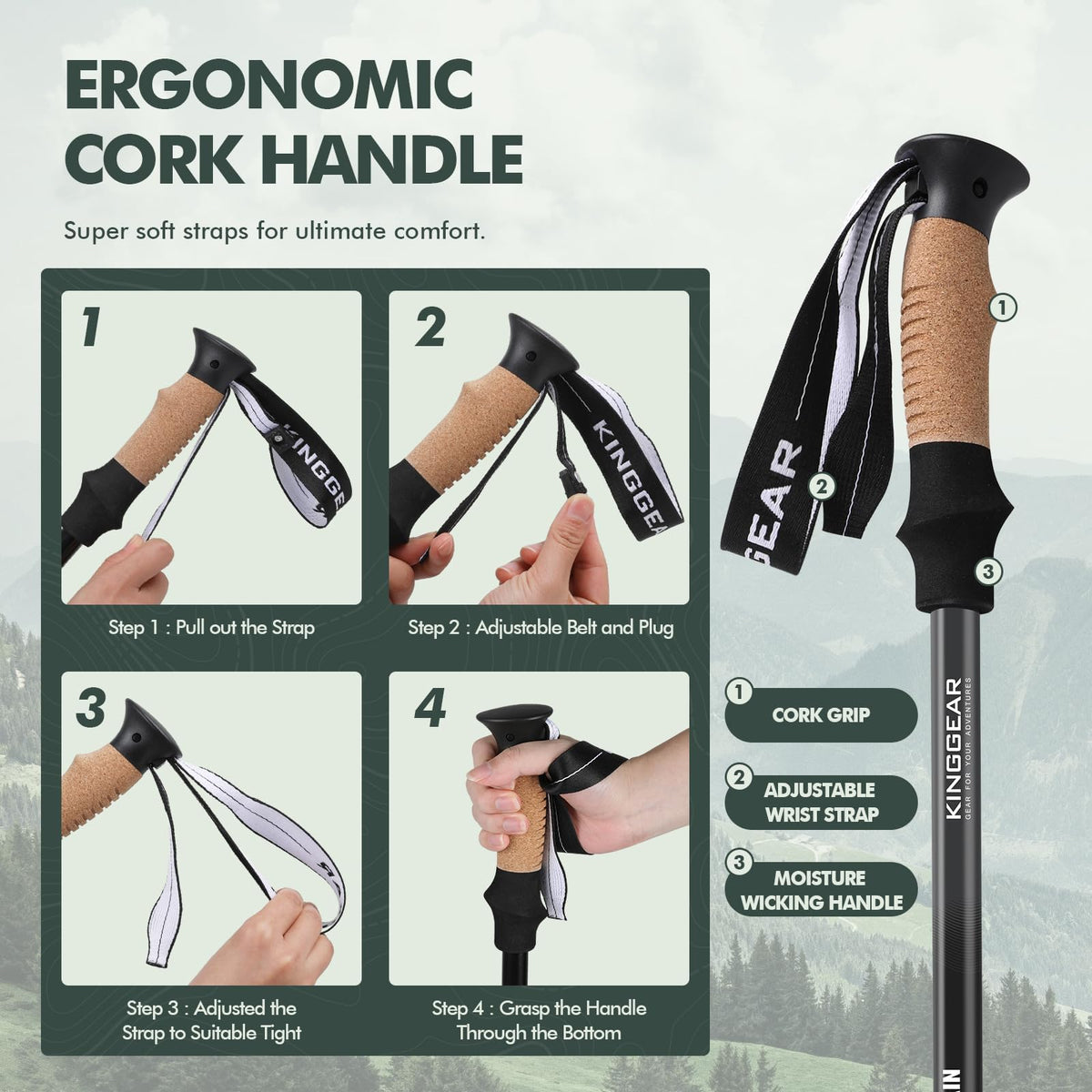 KINGGEAR Trekking Poles - 7075 Aluminum