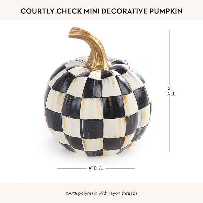 MACKENZIE-CHILDS Mini Decorative Pumpkin for Fall Decor, Autumn Decorations for Home, Courtly Check Black-and-White