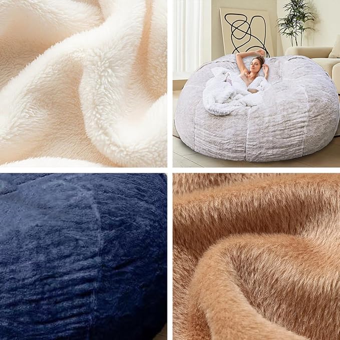 Bean Bag Chair for Adults Kids Without Filling Comfy Oversized Round Lazy Sofa Bean Bag Cover for Stuffed Animal Storage Bedroom Living Room Chairs, 6FT, Silver Pink