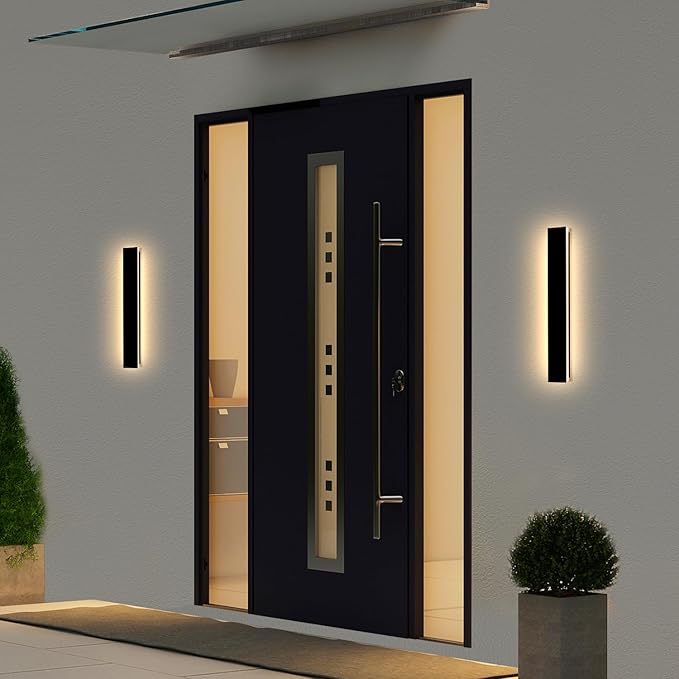 Modern Outdoor Wall Lights - 2pack 23inch Black Exterior Light Fixtures Wall, Porch Lights Outdoor Wall Sconce, Patio Long Strip Wall Light Fixtur Outside for Garage, House
