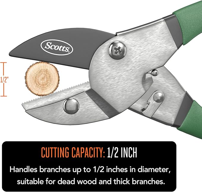 Scotts 2-Piece Pruning Shears Set – Includes 8 in. Bypass Pruner for Live Plants and 8 in. Anvil Pruner for Dry Stems – Sharp Carbon Steel Blades and Comfort Grip Handles for Garden and Yard Use