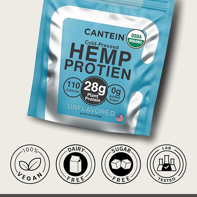 Organic Hemp Protein Powder, Plant Based and Vegan Protein Shake, Lactose and Dairy Free, Gluten Free, Clean and Natural- Unflavored (20 Servings)