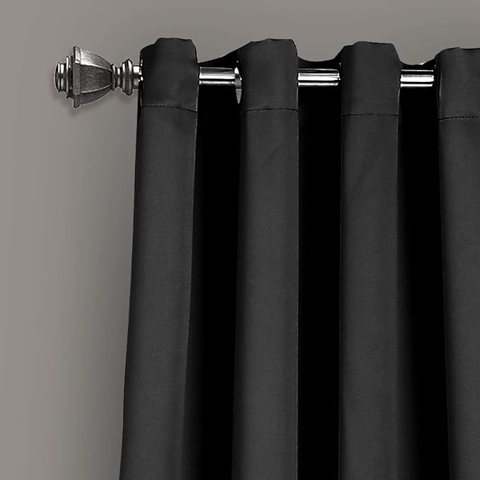 Lush Decor Insulated Grommet Blackout Window Curtain Panels, Pair, 52" W x 108" L, Black - Classic Modern Design - Chic Window Decor - Long Curtains For Living Room, Bedroom, Or Dining Room