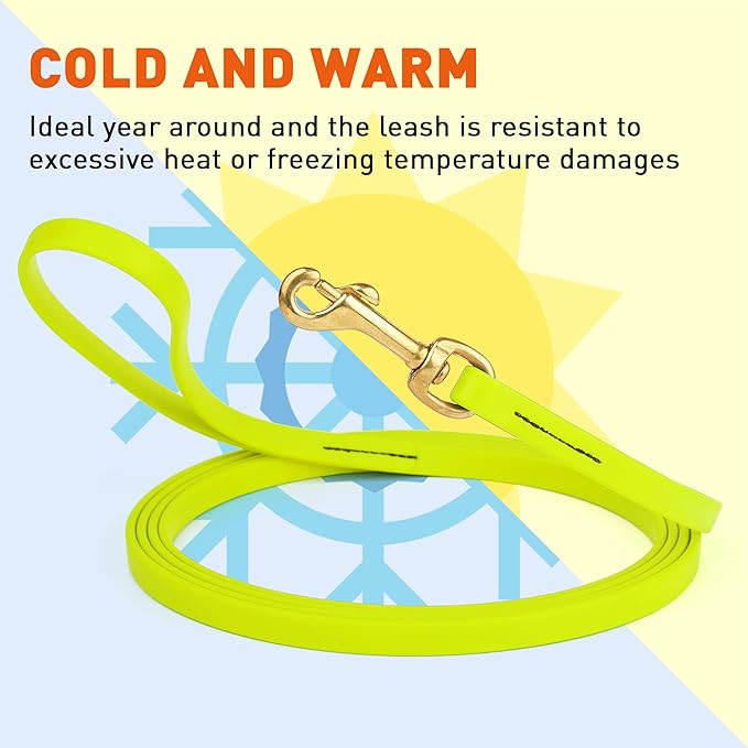 Viper Biothane K9 Working Dog Leash Waterproof Lead for Tracking Training Schutzhund Odor-Proof Long Line with Solid Brass Snap for Puppy Medium and Large Dogs, 15ft Safety Yellow