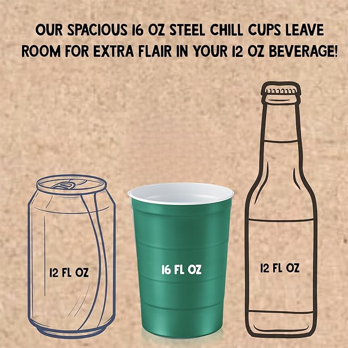 16 oz. Party Cups, Perfect for Cold Drinks, Sturdy & Durable, Disposable and 100% Recyclable, Made in USA, Green, 180 Count