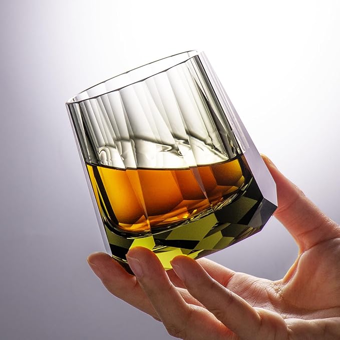 KAMMAK Crystal Whiskey Glasses Set of 2, Handcrafted 6.76oz Old Fashioned Glasses Stemless, Luxury Cocktail Glasses, Hand Blown Scotch Cup for Women, Men Gift for Rocks, Bourbon, Bar Barware