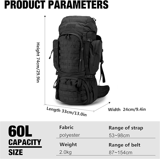 Mardingtop 60L Military Internal Frame Backpack for Hiking,Camping,Hunting,Rucksack Backpack with Rain Cover
