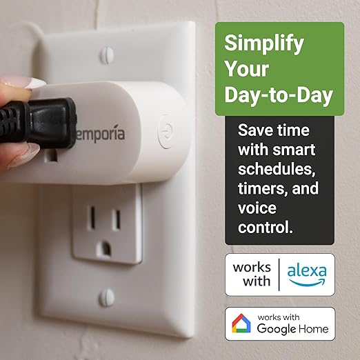 Emporia Energy Monitoring Smart Plug, WiFi Smart Outlet Plug Works with Alexa and Google Home - 15a WiFi Outlet with Timer, Mobile App, Home Energy Monitor, Scheduling - 2.4ghz WiFi Only (4 Pack)
