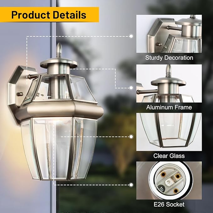 Outdoor Wall Lantern, 12 Inch Exterior Light Fixture, Waterproof Porch Lights with Glass Shades, Wall Mounted Outside Lighting for Farmhouse Patio Doorway Garage (E26 Base Max 40W)